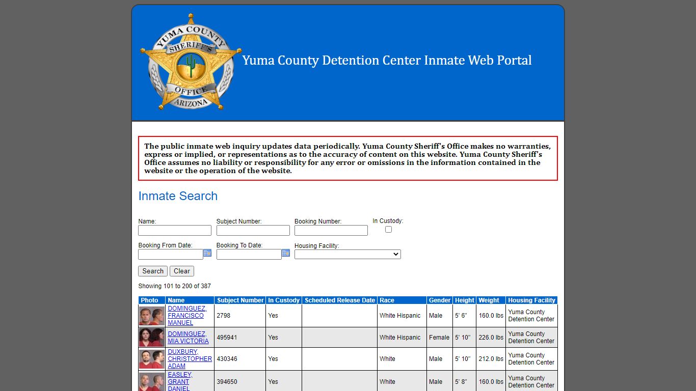 Inmate Search - Yuma County Sheriff